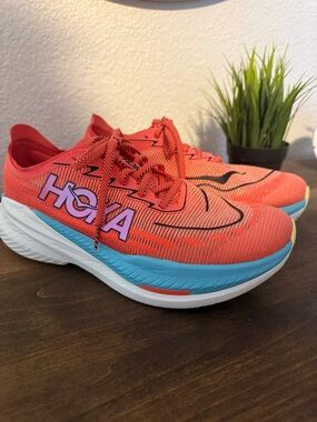 HOKA Mach X2 Running Shoes Women’s Coral Pink Blue Size 9.5 B